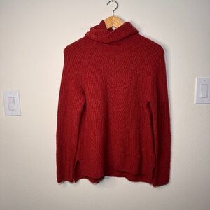 Madewell Women's SM Mercer Turtleneck Sweater Coziest Yarn Burnt Red Wool Blend